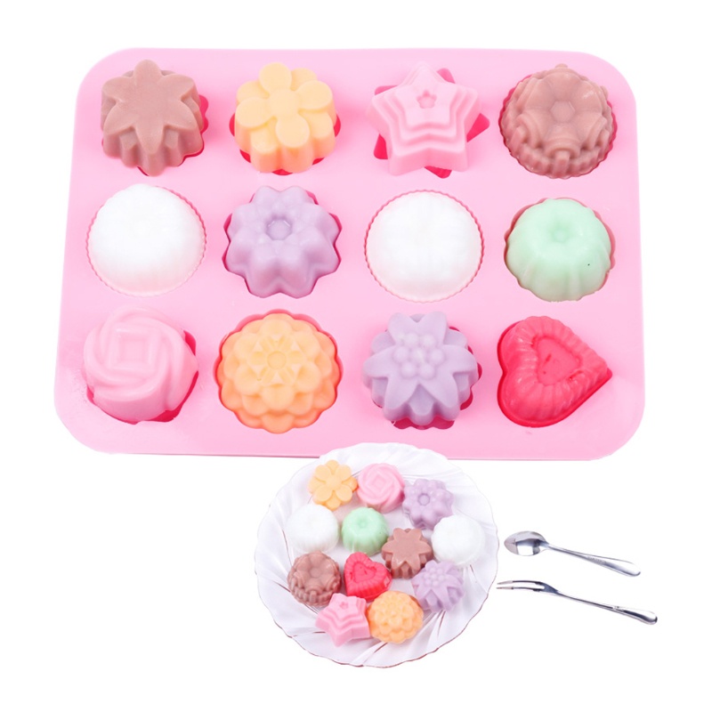 Khuôn Silicone Làm Thạch Rau Câu 12 Ngăn Tạo Hình Bông Hoa 3D DIY