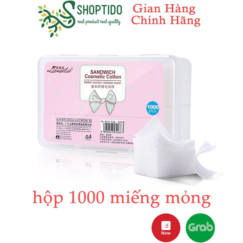 Bông tẩy trang Lameila 1000 miếng mỏng Sandwich Cosmetics Cotton NPP Shoptido