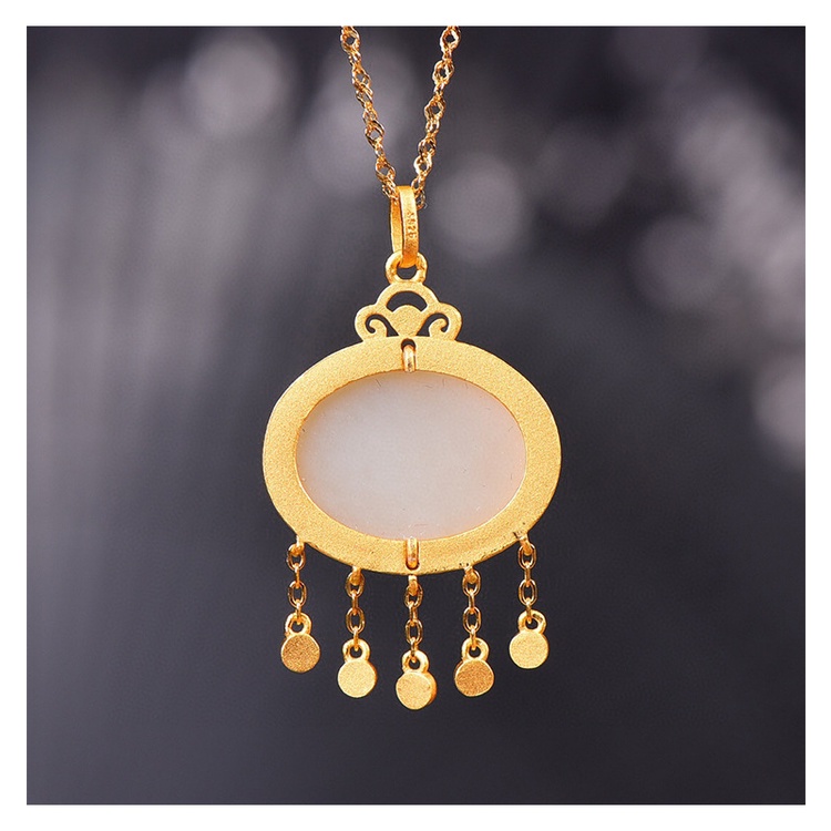 Vòng tay dây chuyền mặt hoa đính đá ngọc bích phong cách dân tộc cổ điển