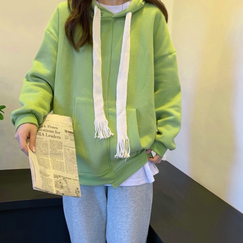 ZHELIHANGFEI Áo Hoodie Thể Thao Dáng Rộng Phong Cách Preppy Đơn Giản Dễ Phối Đồ