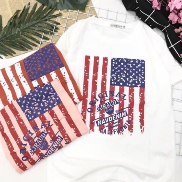 Áo thun cotton in hình lá cờ Mỹ cách điệu siêu hot ྇ '