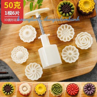 Khuôn trung thu lò xo 6 mặt hoa đẹp 3D