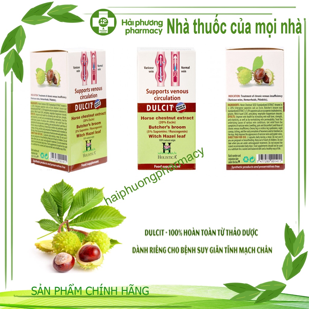 DULCIT Hỗ trợ phòng ngừa và giảm nguy cơ suy giãn tĩnh mạch , giảm phù chân do giãn tĩnh mạch hộp 30 viên