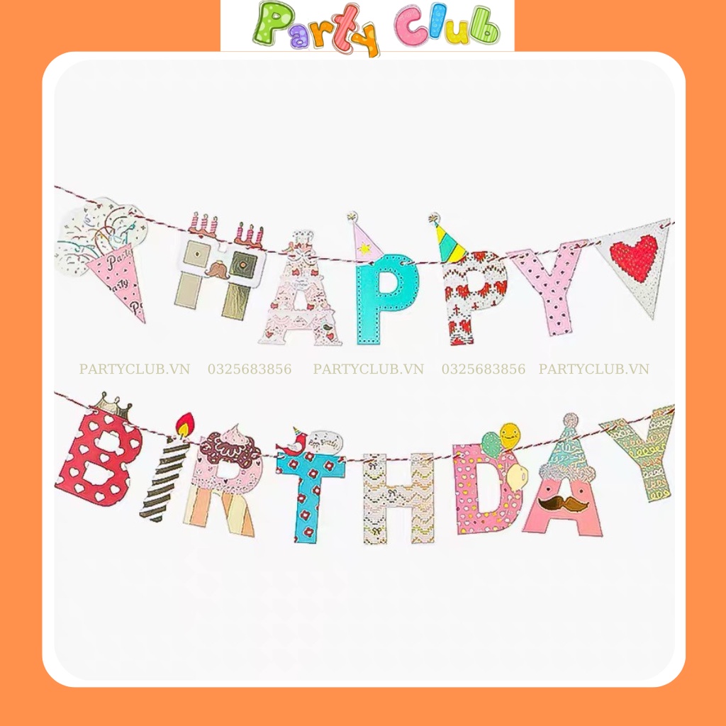 Dây treo chữ Happy Birth Day trang trí sinh nhật hình ria mép