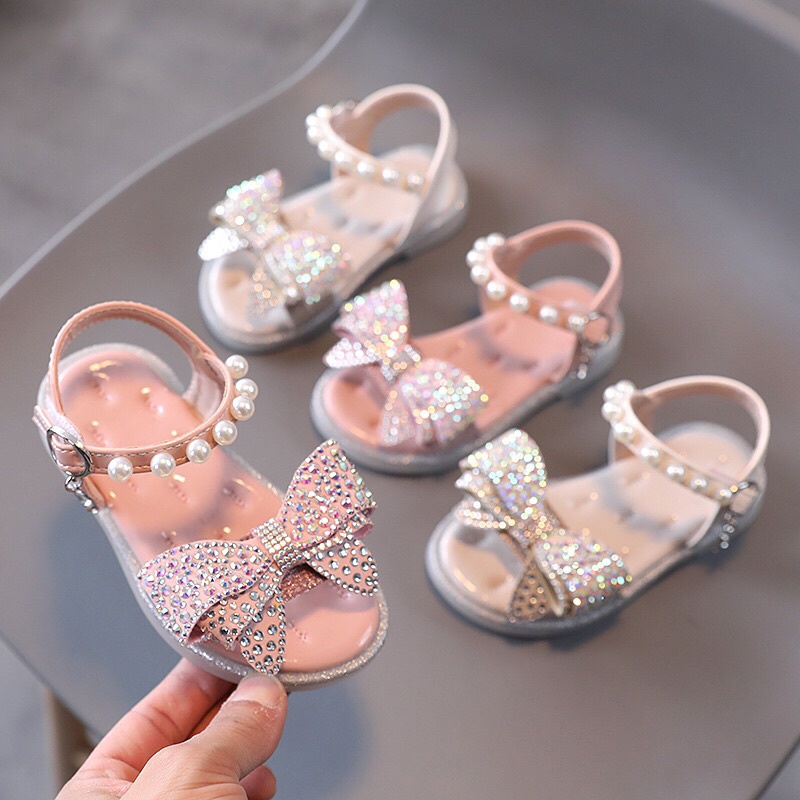 Sandal bé gái hoạ tiết nơ đính hạt cho bé FA68