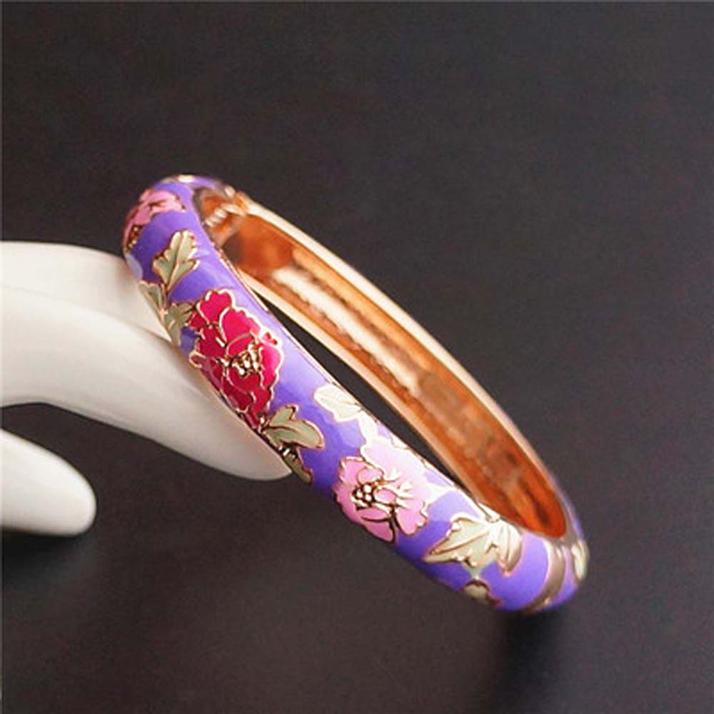 Vòng tay tráng men họa tiết hoa nhiều màu sắc truyền thống phong cách Trung Hoa