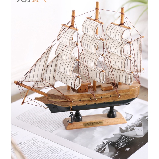 Mô hình thuyền buồm trang trí bằng gỗ thủ công trang trí nhà cửa- phong thủy may mắn- nhiều kích thước 20cm-32cm