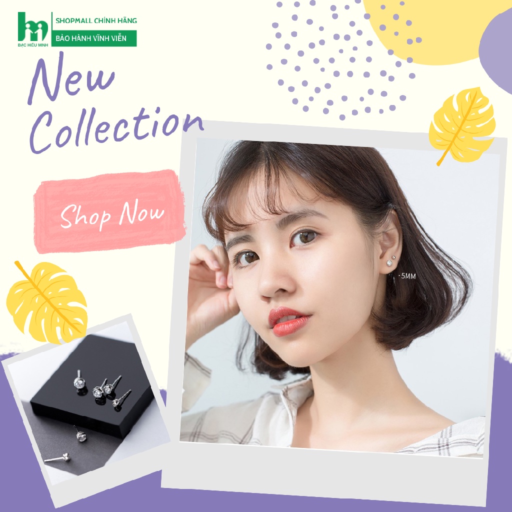 Bông tai BẠC HIỂU MINH HT341 đính đá đơn giản cá tính bạc thật