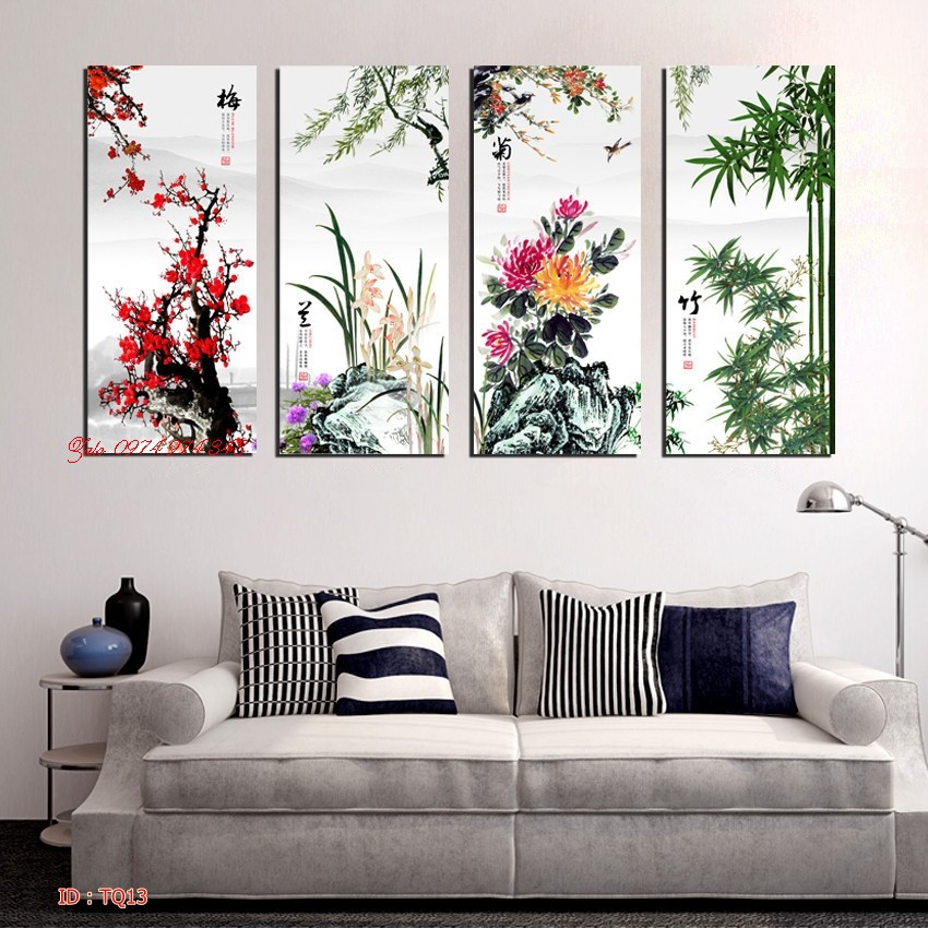 Tranh bộ treo tường tứ quý phủ gương TQ13