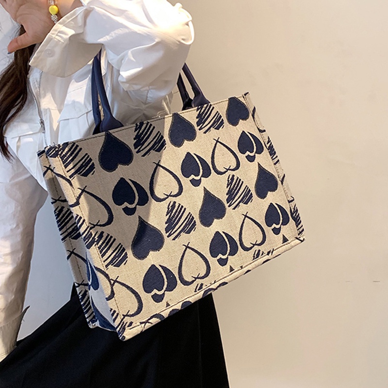 IELGY Túi Xách Vải canvas Cỡ Lớn In Họa Tiết Trái Tim Dễ Thương Cho Nữ