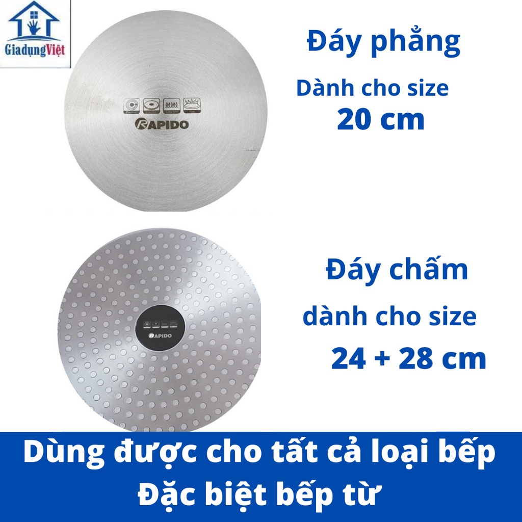 Chảo chống dính bếp từ RAPIDO men gốm nhập khẩu Đức size 20/24/28 Tay cầm bọc nhựa silicon Cách nhiệt cao cấp