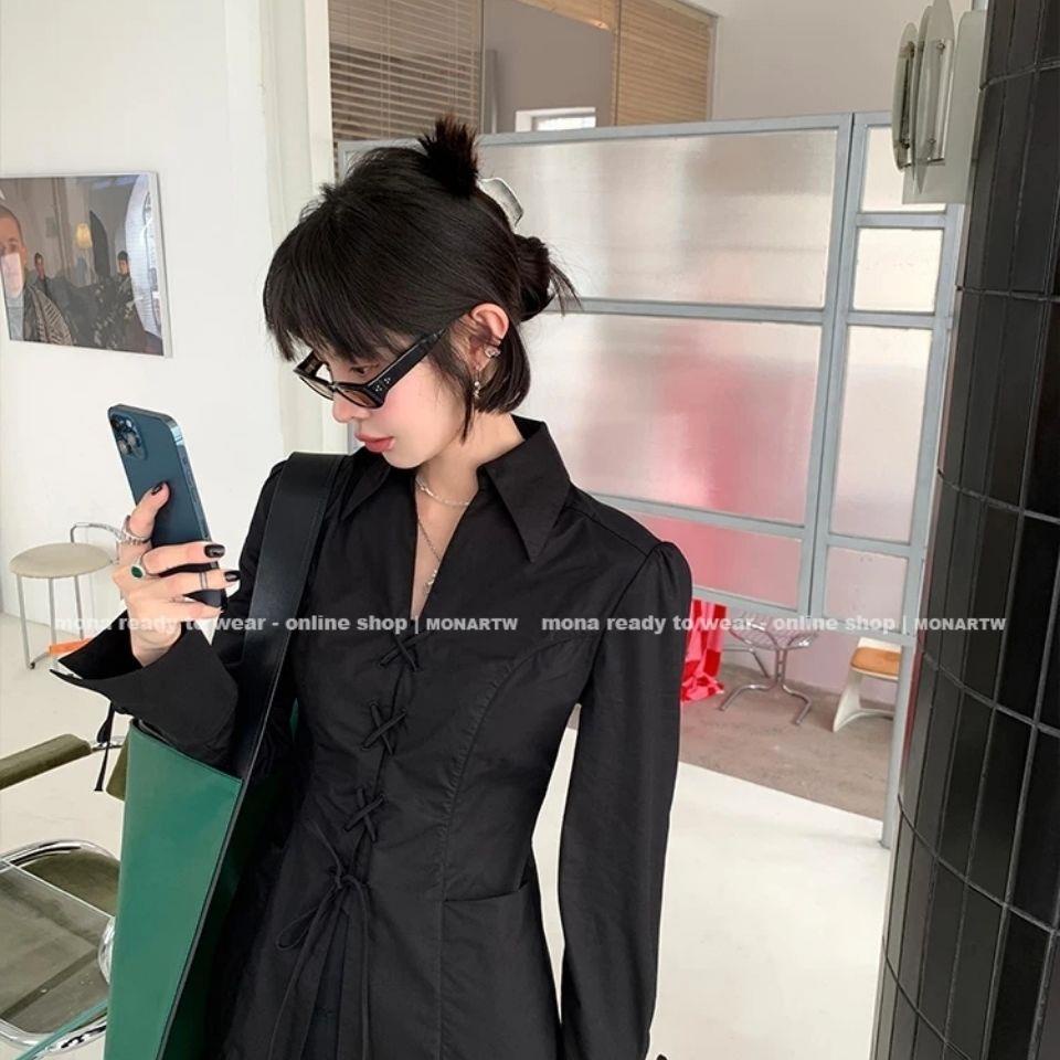 Mona Super Slimmer Look|Áo Kiểu Dây Rút Phong Cách Retro Cá Tính Cho Nữ