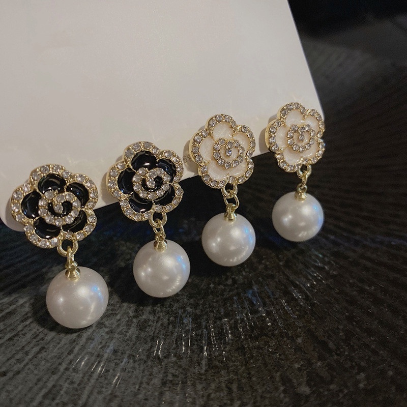 Bông Tai Mạ Bạc 925 Hình Hoa Hồng Đính Ngọc Trai Phong Cách vintage Thời Trang