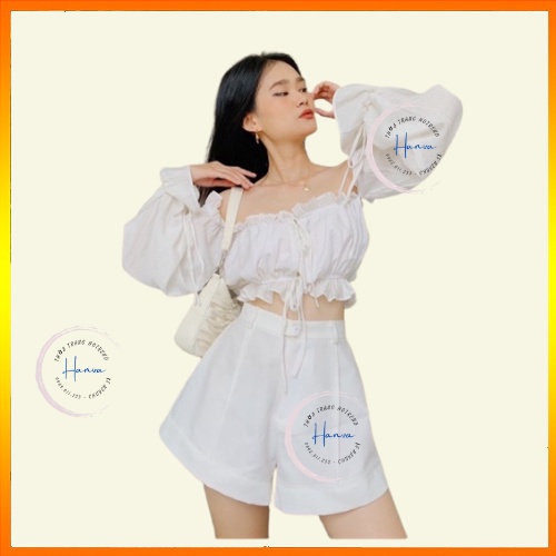 Quần Short Đùi Ống Rộng Lưng Cao Cạp Cúc Dáng Xòe Tiểu Thư Nữ Tính Gập Gấu Hanva