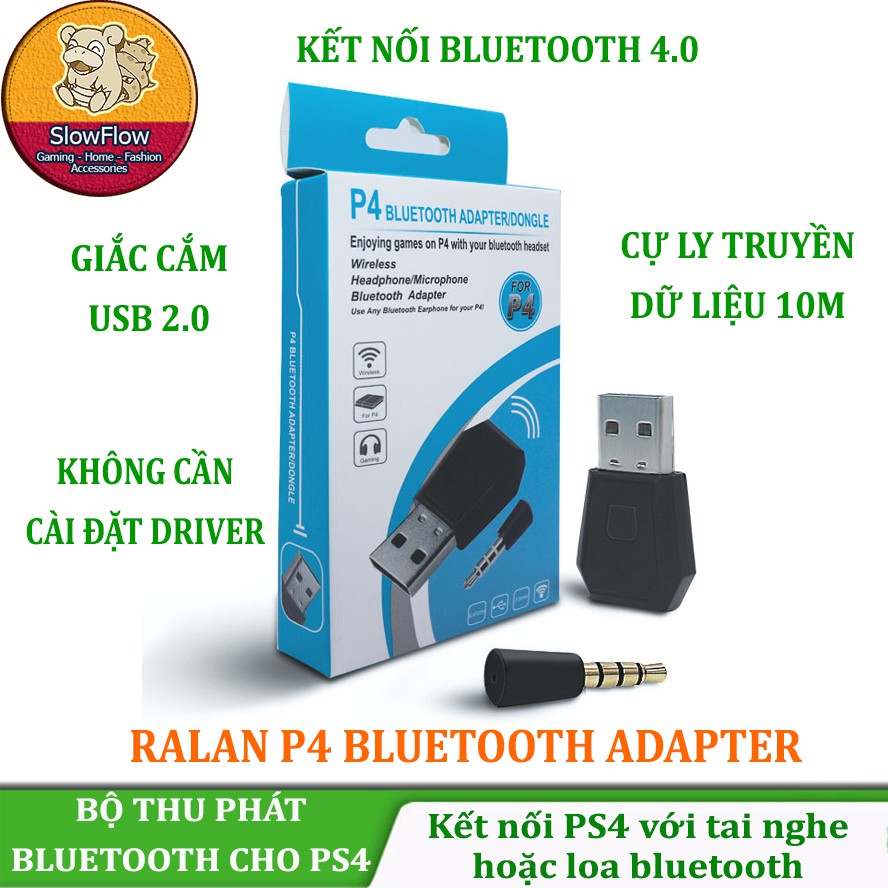 USB bluetooth cho PS4, PS5 sóng bluetooth 4.0 kết nối USB 2.0, truyền tín hiệu 15m Dongle Ralan P4 Phụ kiện SlowTech