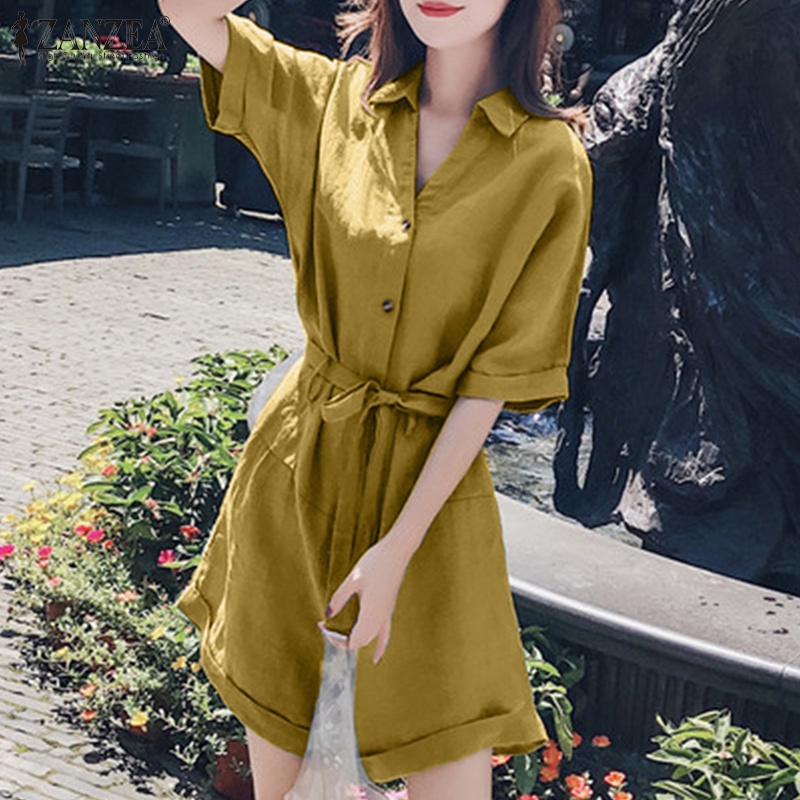 Áo liền quần ZANZEA dáng ngắn cổ chữ V tay lửng thời trang đường phố tùy chọn màu sắc dành cho nữ