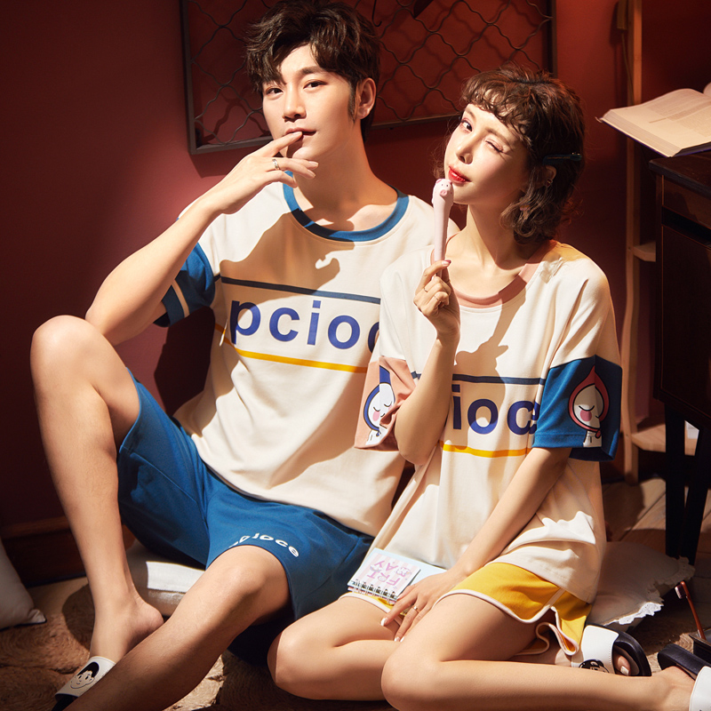 Bộ Đồ Ngủ Cotton Ngắn Tay Phong Cách Hàn Quốc Cho Nữ đồ mặc nhà thu đông lụa cặp đôi cao cấp nam áo nữ đồ bộ pyjama pijama Đồ ngủ đôi