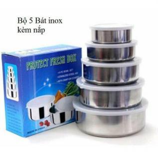 BÁT INOX set 5 CÓ NẮP ĐẬY SILICON ĐỂ BẢO QUẢN THỰC PHẨM