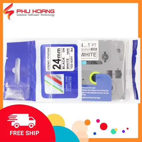 Băng nhãn Brother Nhãn in Hze-S251 , 24mm*8m, chữ đen nền trắng, Black on White, siêu dính