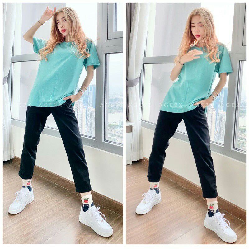 Áo Thun Nữ Nam Unisex VNXK AGE2X Chính Hãng Màu Xanh Ngọc Đốm.