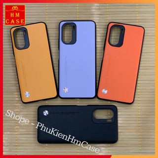 Ốp lưng Xiaomi Poco F3 / Redmi K40 / K40 Pro, Viền cam nhựa, Mặt lưng da, Viền dẻo