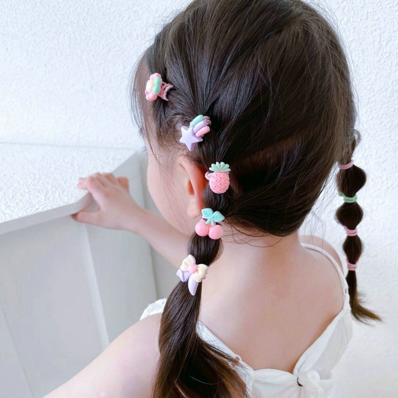 Set 40 Dây Cột Tóc Co Giãn Hình Hoạt Hình Đáng Yêu Cho Bé Gái