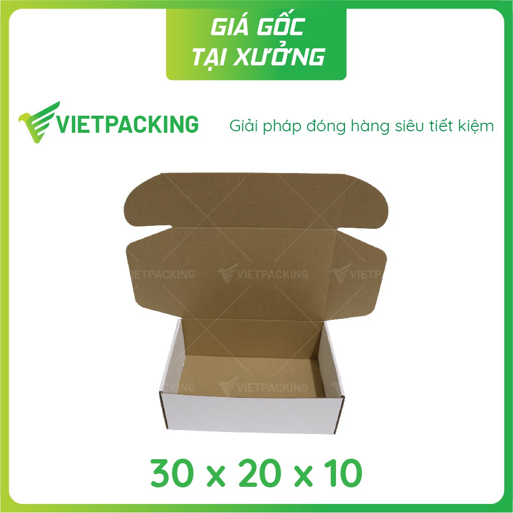 30x20x10 - 25 hộp carton nắp gài hông màu trắng siêu sang V174