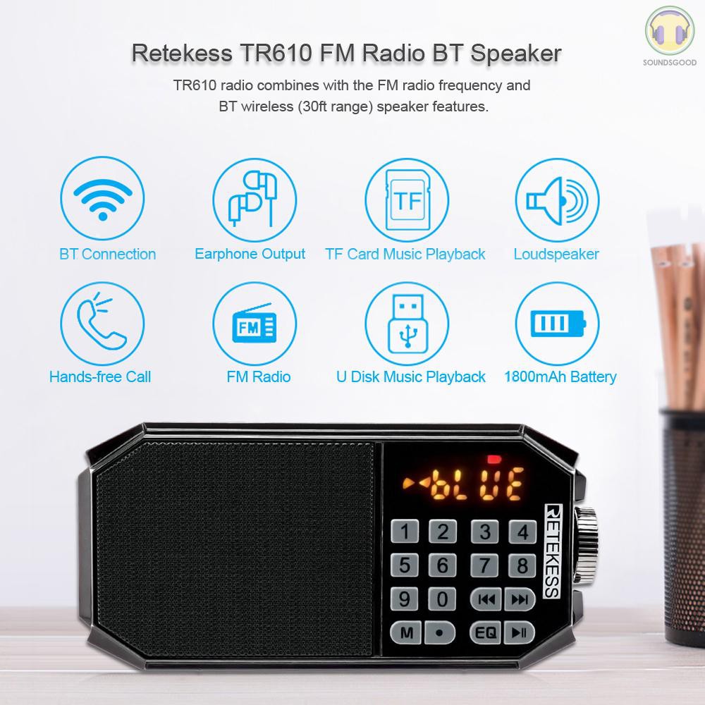 Máy Nghe Nhạc Mp3 Retekess Tr610 Fm Radio Kỹ Thuật Số Bluetooth Có Màn Hình Led Hiển Thị