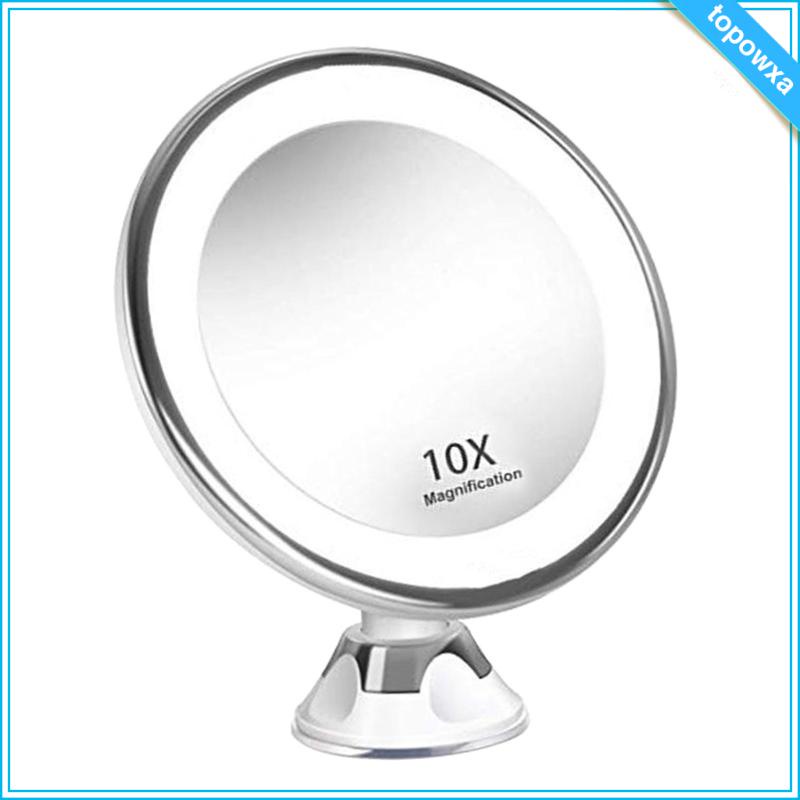 Gương Trang Điểm Phóng Đại 10X Có Giác Hút Mạnh Xoay 360 Độ Có Đèn Cho Phòng Tắm