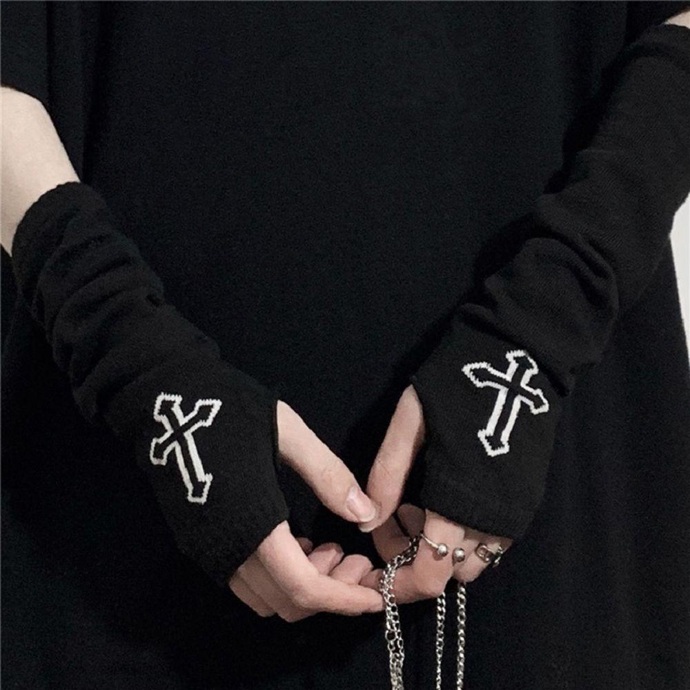 AROMA Găng Tay Hở Ngón Giữ Ấm Phong Cách Gothic Đường Phố Cho Nữ