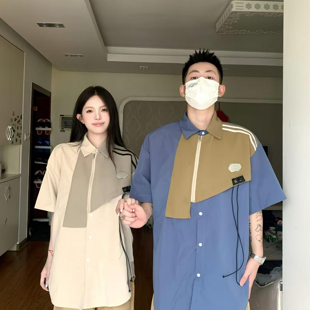 Áo Sơ Mi Tay Ngắn Có Khóa Kéo 2 Màu Size M-3XL Thời Trang Mùa Hè Cho Nam