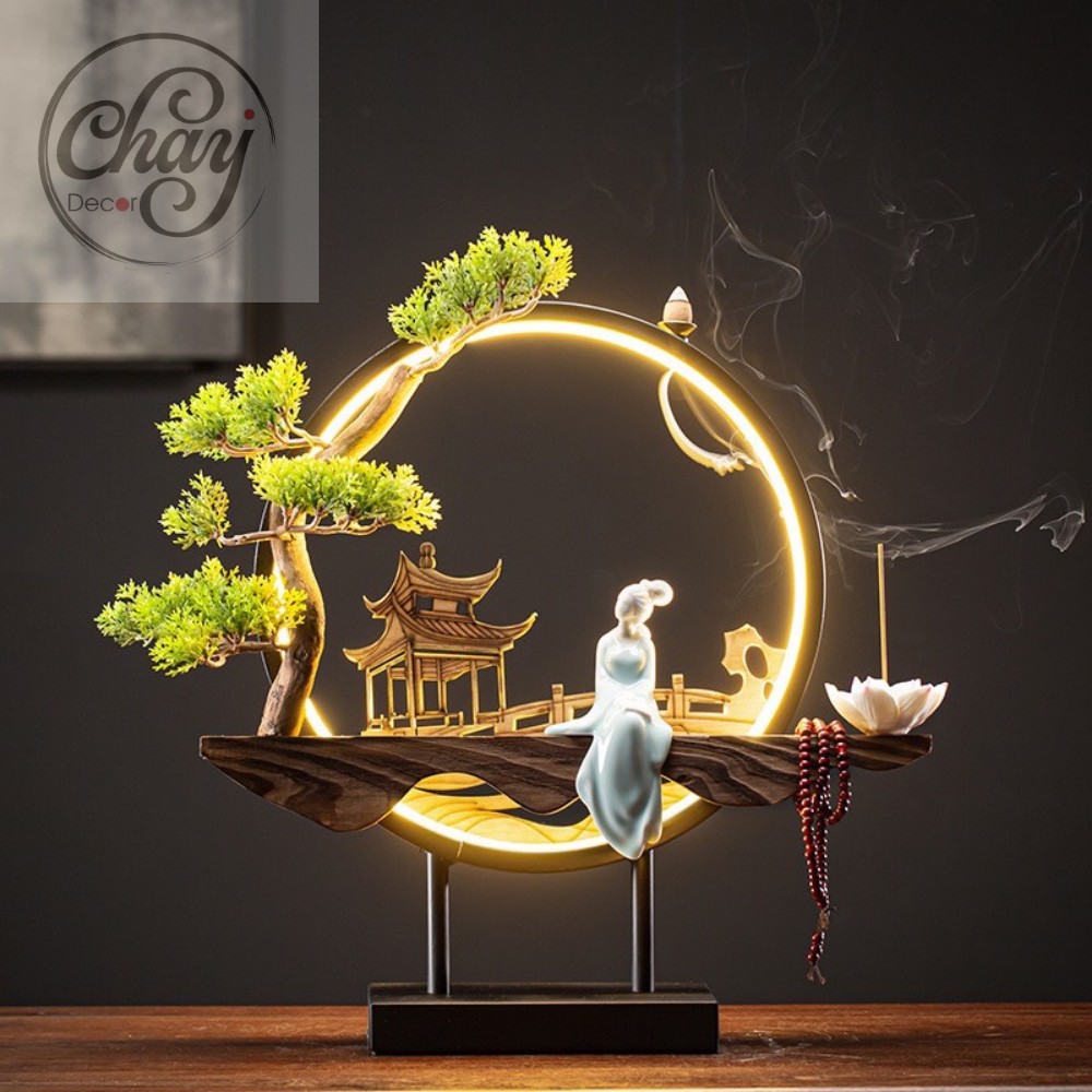 Đèn Thác Trầm Sen Trắng Thập Lý Đào Hoa Trang Trí Phòng Làm Việc Phòng Ngủ Phong Thủy - Chay Decor