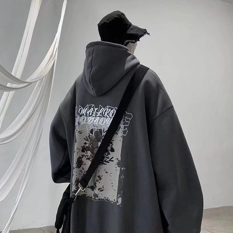 Áo hoodie cổ tròn dáng rộng phong cách Harajuku thời trang mùa thu mới cho nam và nữ