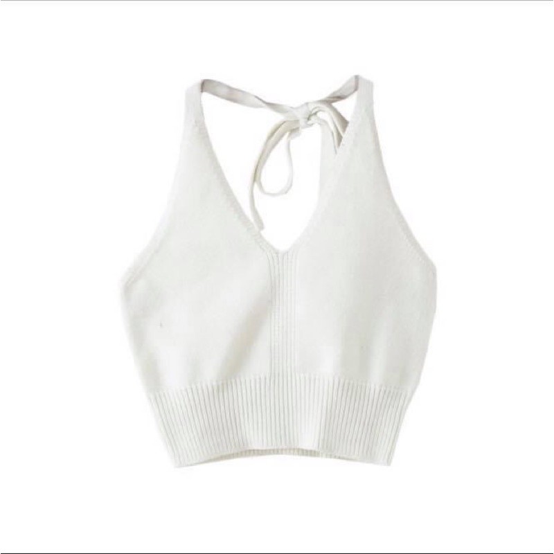 Áo yếm thun len body croptop hơ lưng cột - Order taobao quảng châu