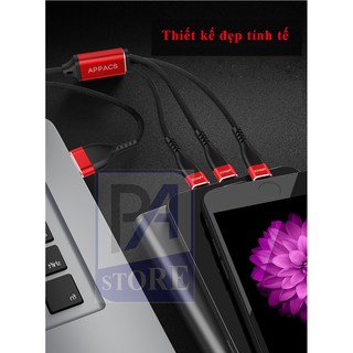 Cáp Sạc 3 Đầu Chính Hãng APPACS - Iphone Lightning, Micro USB, USB Type C