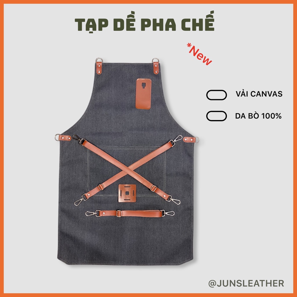 Tạp dề pha chế màu xám Tạp dề phục vụ Unisex của Junsleather Tạp dề phối da cao cấp dành cho quán cà phê và nhà hàng