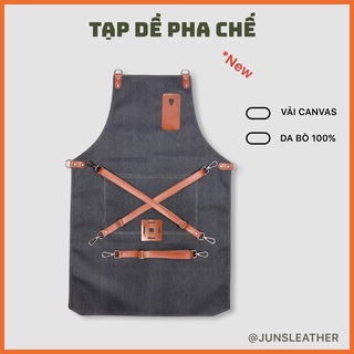Tạp dề pha chế màu xám Tạp dề phục vụ Unisex của Junsleather Tạp dề phối da cao cấp dành cho quán cà phê và nhà hàng