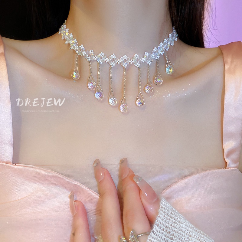 DREJEW Dây Chuyền Phối Tua Rua Pha Lê Sang Trọng Phong Cách Hàn Quốc Cho Nữ
