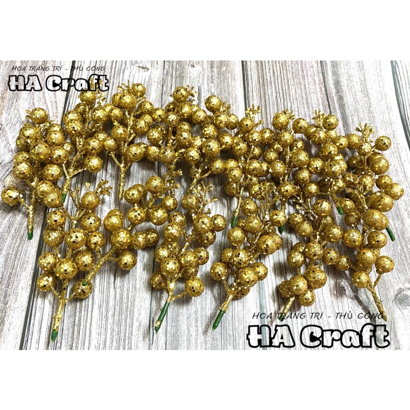 Cành Quả Sung Nhũ trang trí Oản, Cháp, Vòng Nguyệt Quế, cây thông... Handmade