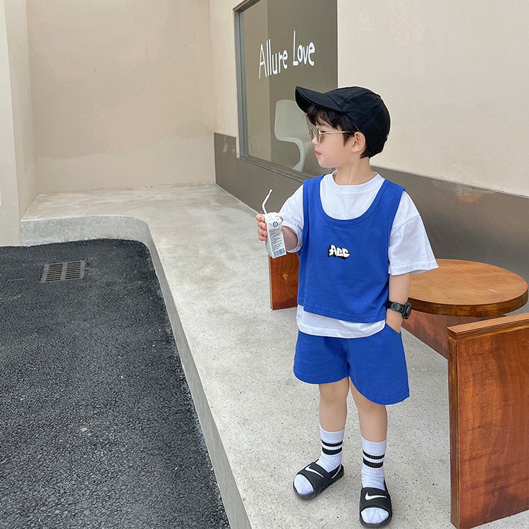 Set Áo Thun Tay Ngắn Và Quần Lửng Phong Cách Hàn Quốc Cho Bé Trai