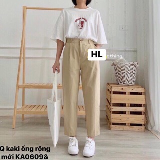 Quần kaki ống rộng cúc chun lưng mới - KA
