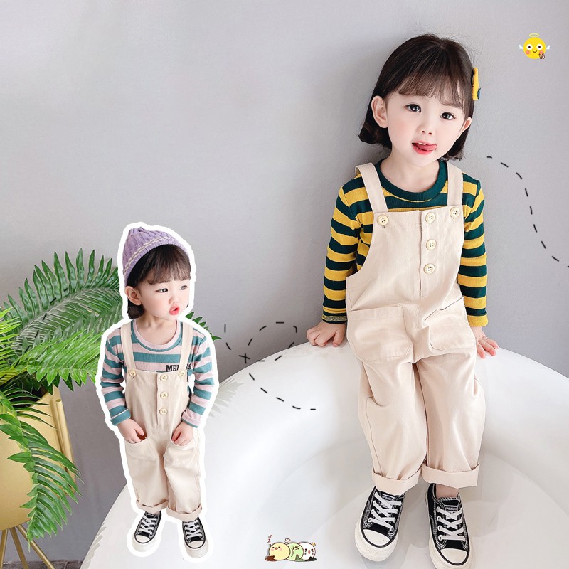 Bộ Đồ 2 Món Áo Tay Dài Kẻ Sọc Màu Sắc Đơn Giản Thời Trang Cho Bé Gái
