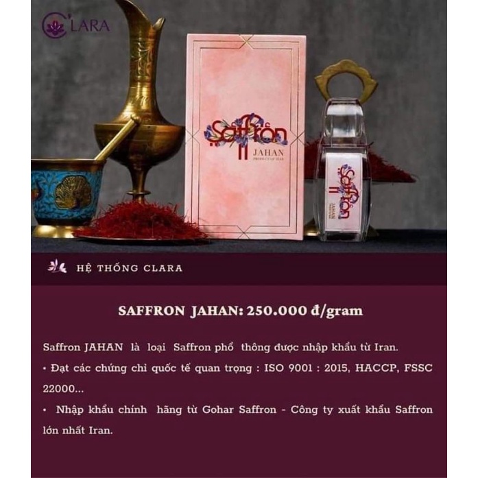 1g Saffron JAHAN, Nhụy Hoa Nghệ Tây, Saffron Việt Nam Chính Hãng 100%