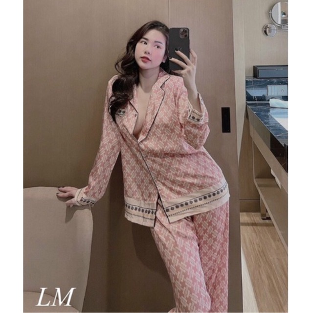 Pyjama kẻ VS hồng/xanh, bộ ngủ lụa cao cấp