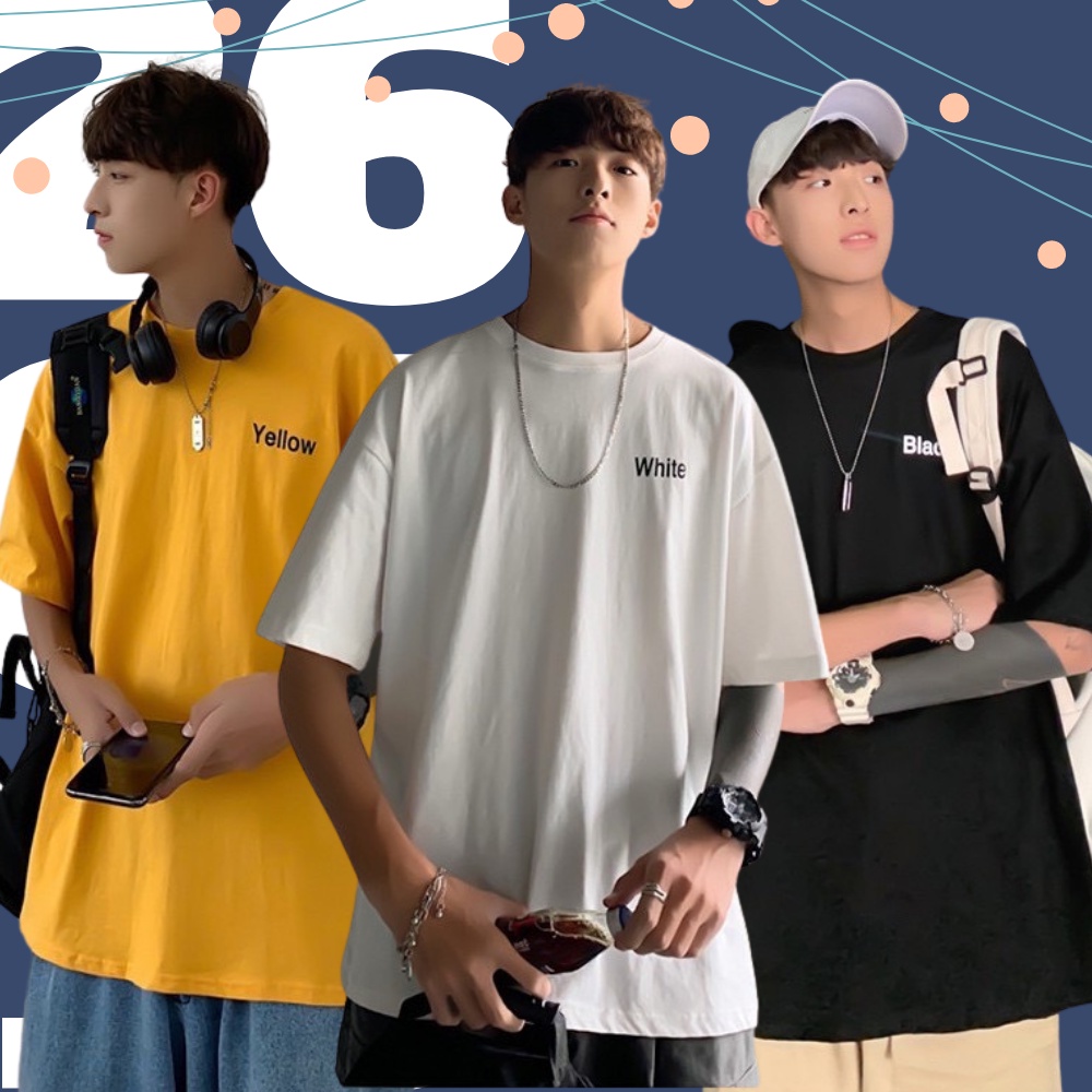 Áo phông nam nữ unisex 3 Màu Đơn Giản tay lỡ oversize basic form rộng white - black- yellow áo thun nam nữ tay lỡ
