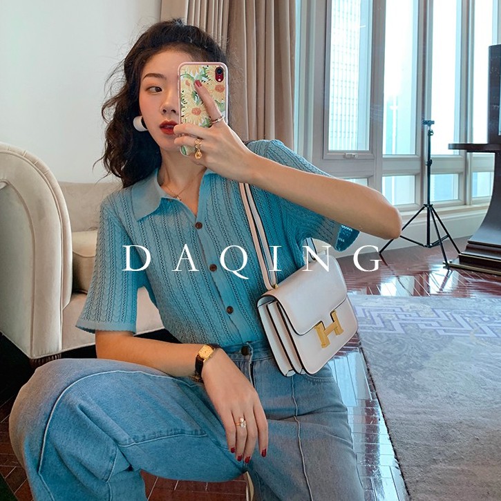 Áo thun cổ polo Xiaozhainv tay ngắn dáng rộng thời trang phong cách vintage