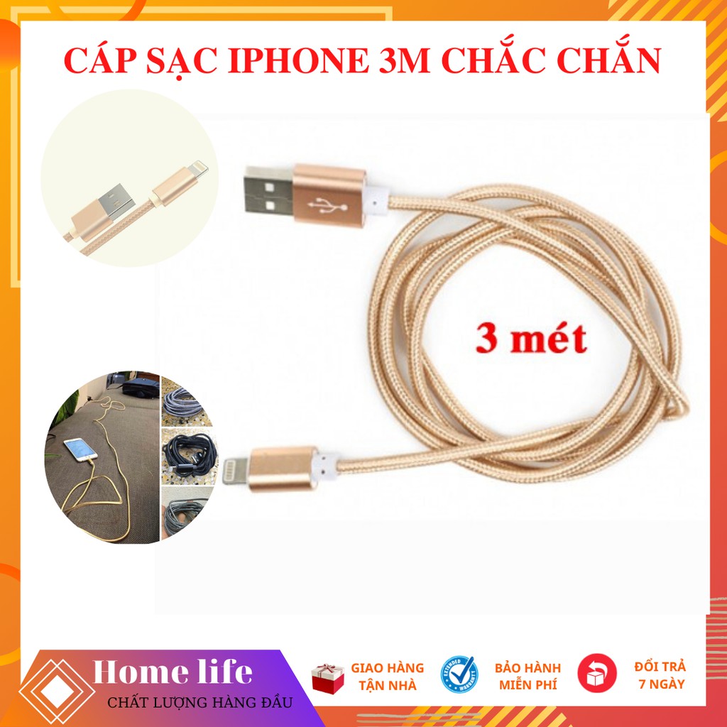 [XẢ KHO] Dây Sạc Iphone Bọc Dù Đa Năng Dài 3 Mét