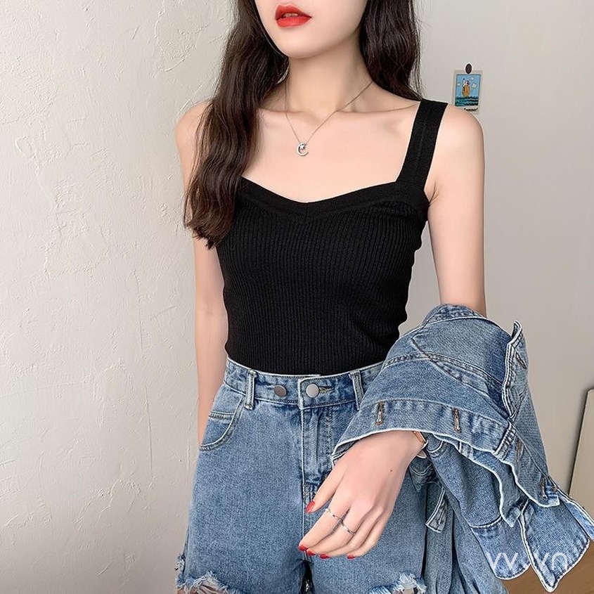 Áo Dệt Kim Hai Dây Ôm Dáng Phong Cách Hàn Quốc Cho Nữ