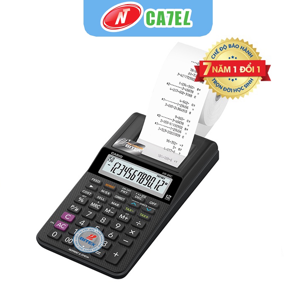 Máy tính CASIO HR 8RC tích hợp máy in hóa đơn mini hàng chính hãng bảo hành 7 năm