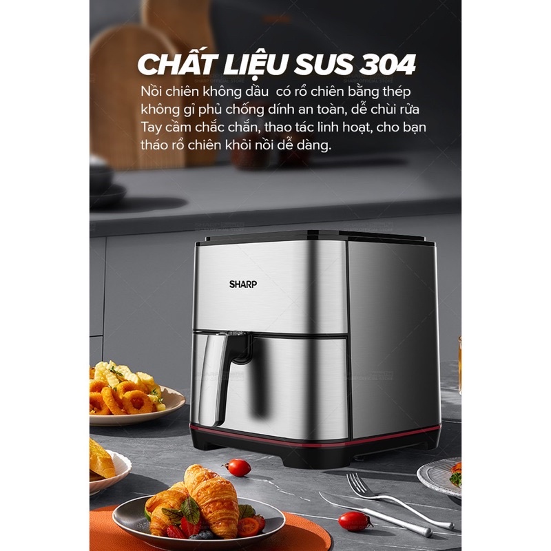Nồi Chiên Không Dầu Sharp KF-AF50EV-ST Chống Dính 5L [1700W]